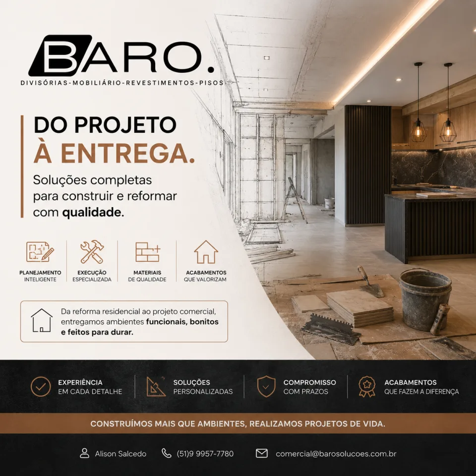 Construção, reformas, mobiliários, revestimentos e pisos.